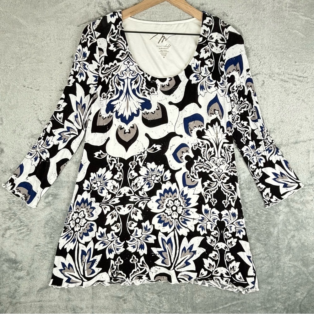Miracle Body by Miraclesuit Top Womens Medium Black White Floral Lined